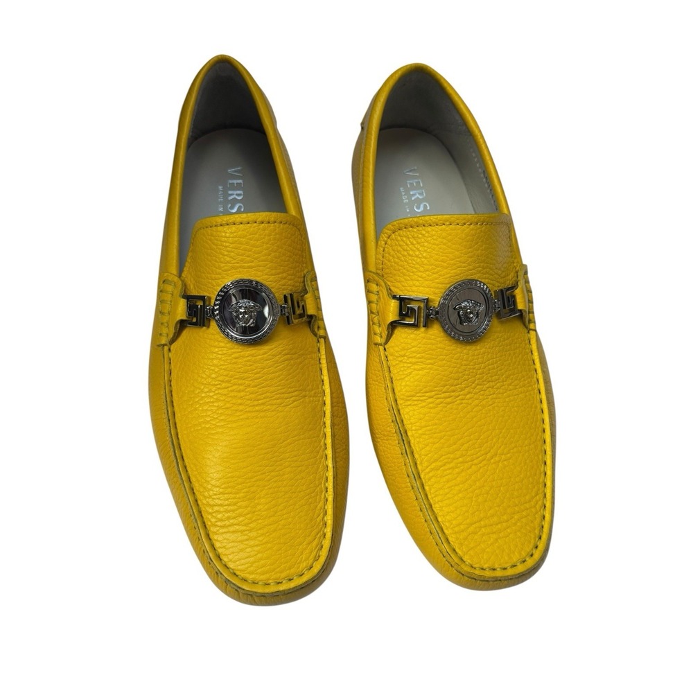 Versace Medusa Greca‎ Yellow Driver Loafers Men 40.5